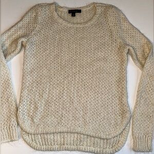 Ann Taylor Sweater Small Cream Wool Blend High Low Hem Long Sleeve Pullover